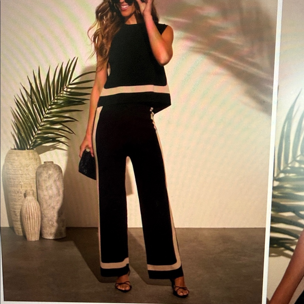 Vici Black Sleeveless Contrast Wide Leg Pant Set